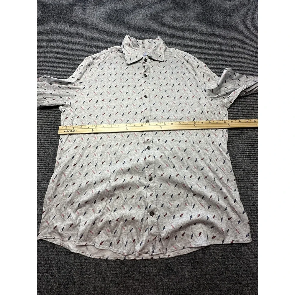 Johnnie-O Featherweight Shirt Mens Large Feather Print Button‎ Up Long Sleeve